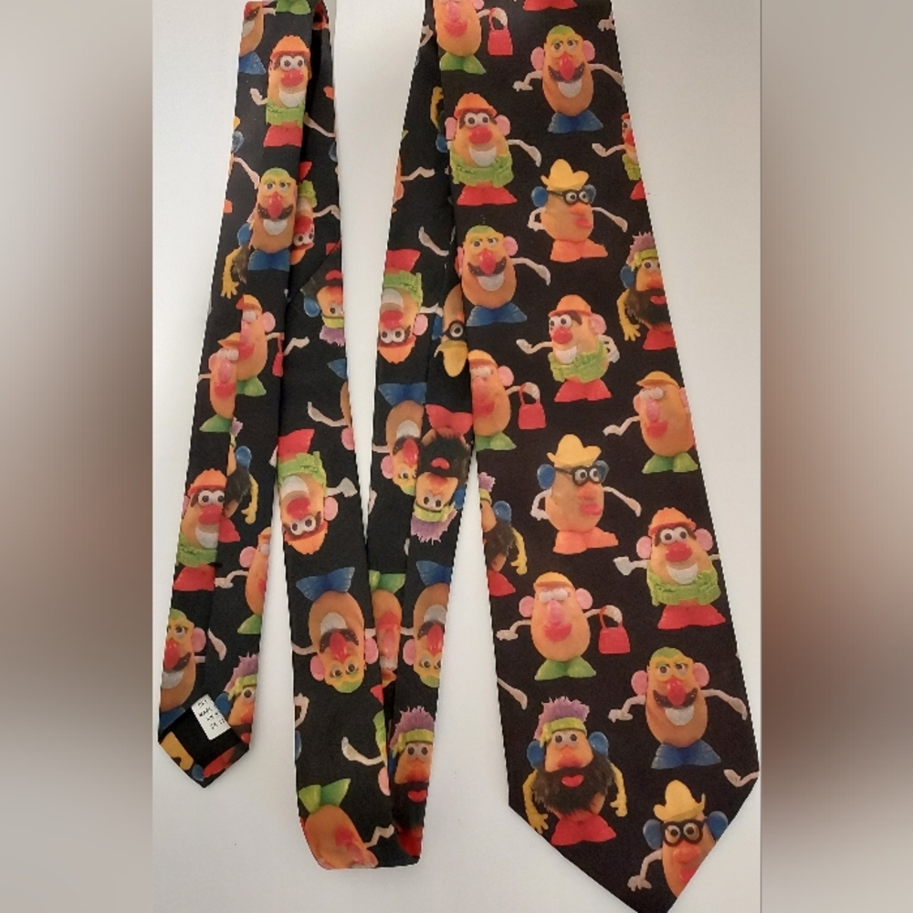 Mr. Potatohead Ralph Marlin 1995 Print Tie Toy Black USA Made Dad Novelty